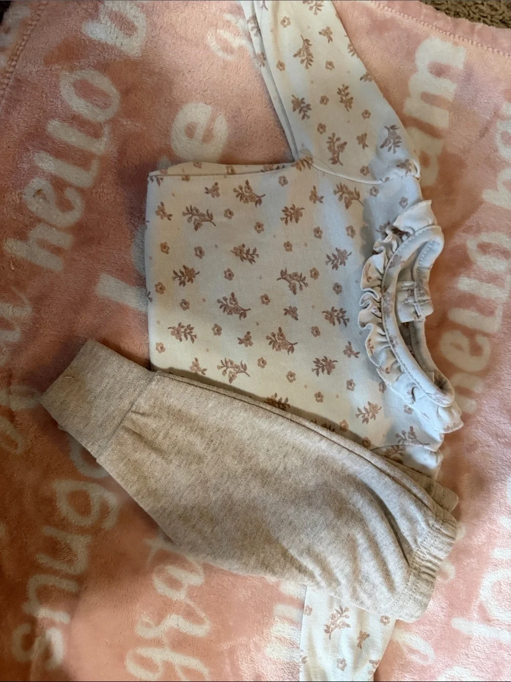 Little Lass Cream Top with Rose Floral Print and Beige Joggers - Picture 1 of 1